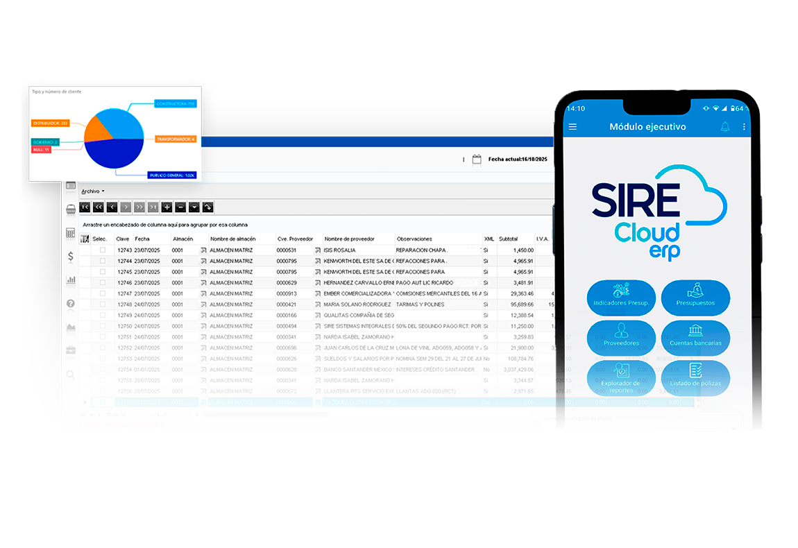 Vista de ventas y reportes de SIRE ERP
